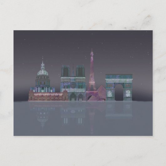 Paris Skyline Night Reflections Briefkaart (Voorkant)