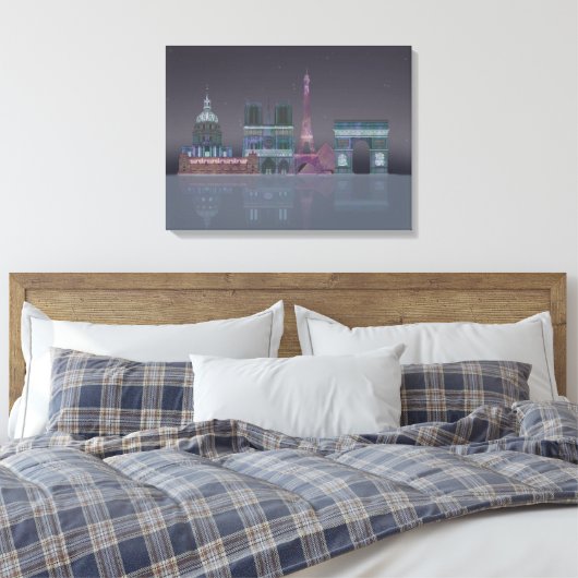 Paris Skyline Night Reflections Canvas Afdruk (Insitu (Slaapkamer))