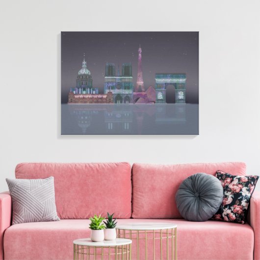 Paris Skyline Night Reflections Canvas Afdruk (Insitu (Woonkamer))
