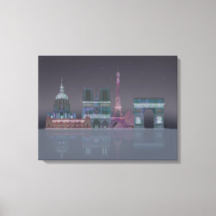 Paris Skyline Night Reflections Canvas Afdruk
