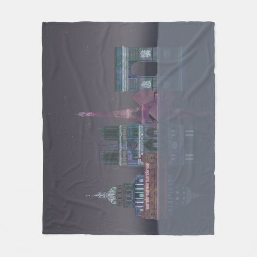 Paris Skyline Night Reflections Fleece Deken (Voorkant)