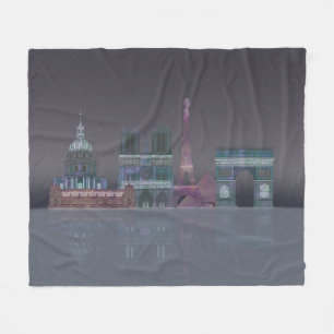 Paris Skyline Night Reflections Fleece Deken