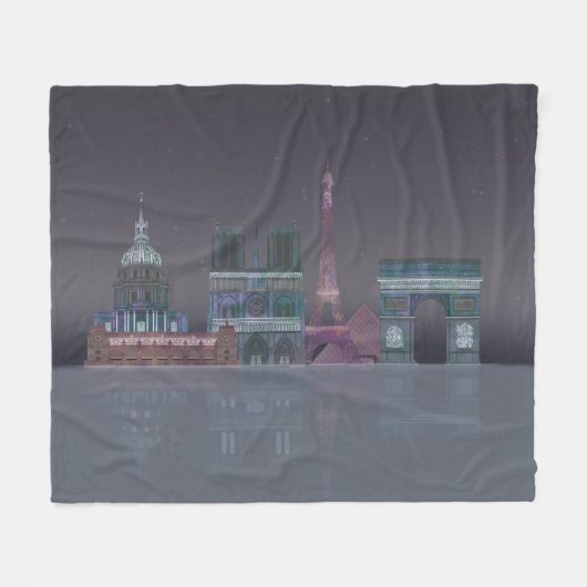 Paris Skyline Night Reflections Fleece Deken (Voorkant (Horizontaal))