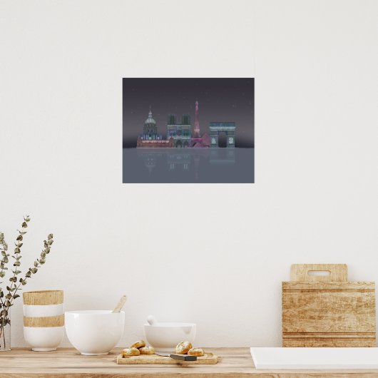 Paris Skyline Night Reflections Poster (Keuken)