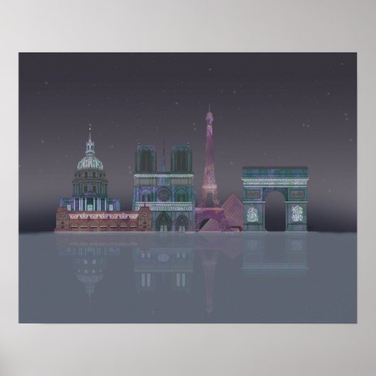 Paris Skyline Night Reflections Poster (Voorkant)