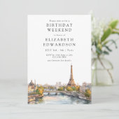 Paris Skyline Watercolor Birthday Weekend Kaart (Staand voorkant)