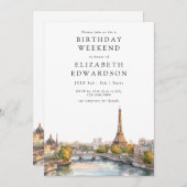 Paris Skyline Watercolor Birthday Weekend Kaart (Voorkant / Achterkant)