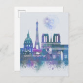Paris Skyline - Waterverf Blue Briefkaart (Voorkant / Achterkant)