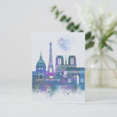 Paris Skyline - Waterverf Blue Briefkaart (Staand voorkant)