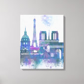 Paris Skyline - Waterverf Blue Canvas Afdruk (Voorkant)
