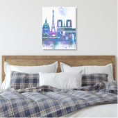 Paris Skyline - Waterverf Blue Canvas Afdruk (Insitu (Slaapkamer))