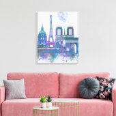 Paris Skyline - Waterverf Blue Canvas Afdruk (Insitu (Woonkamer))