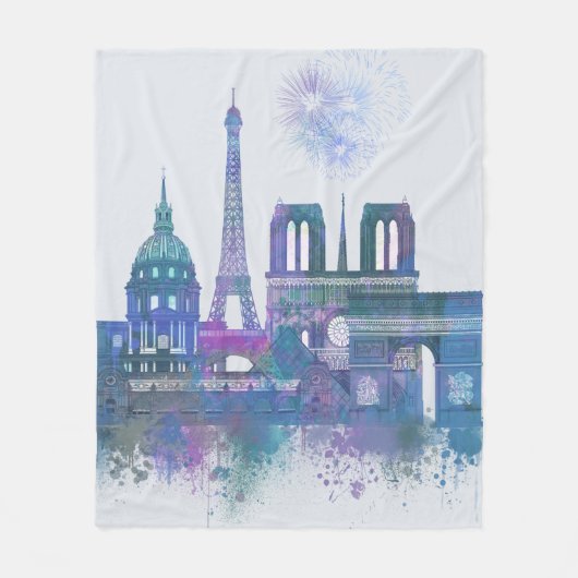 Paris Skyline - Waterverf Blue Fleece Deken (Voorkant)