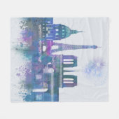 Paris Skyline - Waterverf Blue Fleece Deken (Voorkant (Horizontaal))