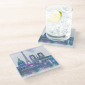 Paris Skyline - Waterverf Blue Glazen Onderzetter (Schuin)
