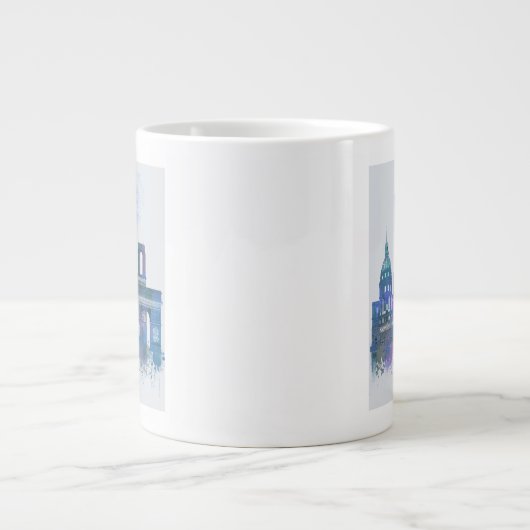 Paris Skyline - Waterverf Blue Grote Koffiekop (Voorkant)