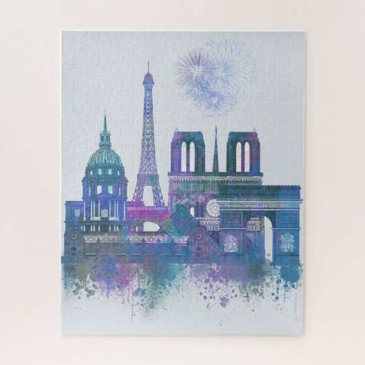Paris Skyline - Waterverf Blue Legpuzzel (Verticaal)