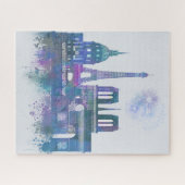 Paris Skyline - Waterverf Blue Legpuzzel (Horizontaal)