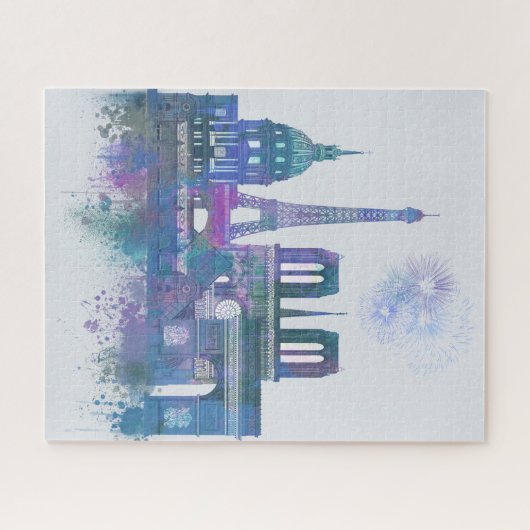 Paris Skyline - Waterverf Blue Legpuzzel (Horizontaal)