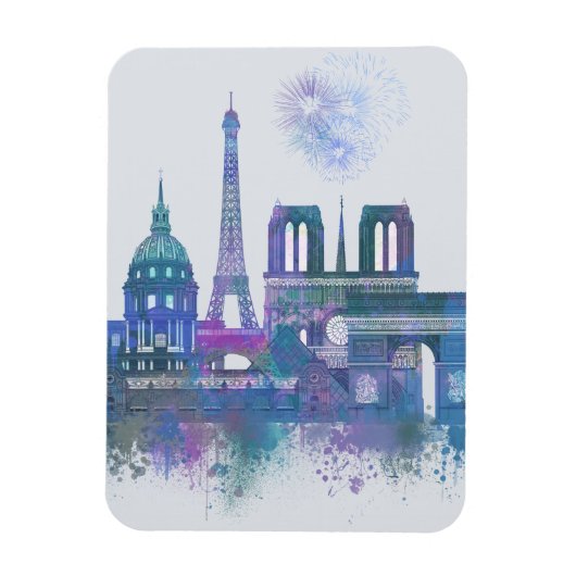Paris Skyline - Waterverf Blue Magneet (Verticaal)