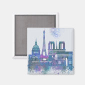Paris Skyline - Waterverf Blue Magneet (Voorkant / Achterkant)