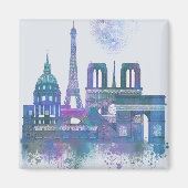 Paris Skyline - Waterverf Blue Magneet (Voorkant)