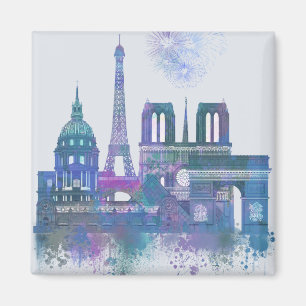 Paris Skyline - Waterverf Blue Magneet