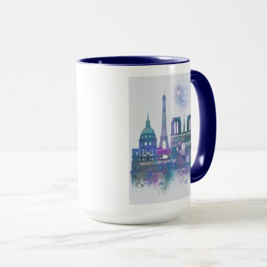 Paris Skyline - Waterverf Blue Mok (Voorkant rechts)