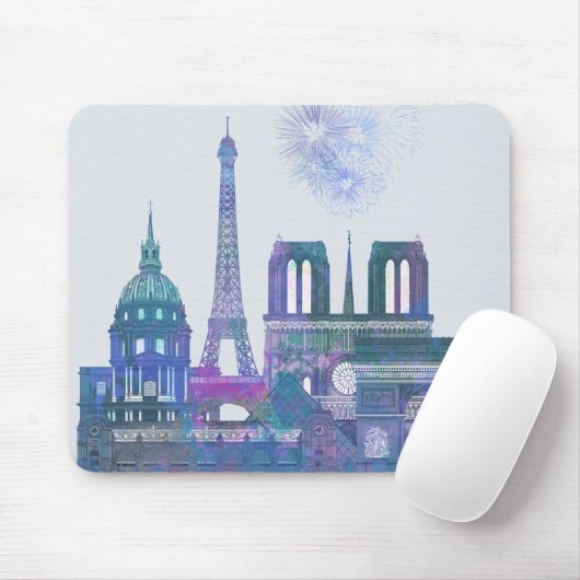 Paris Skyline - Waterverf Blue Muismat (Met muis)