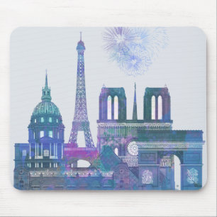 Paris Skyline - Waterverf Blue Muismat
