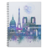Paris Skyline - Waterverf Blue Notitieboek (Voorkant)