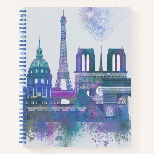 Paris Skyline - Waterverf Blue Notitieboek (Voorkant)