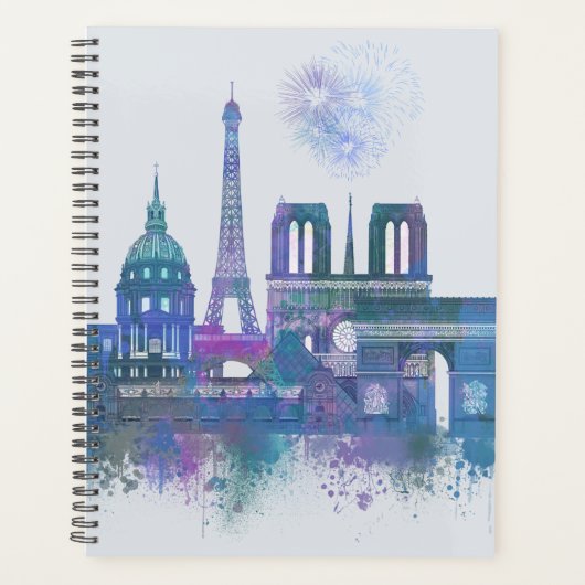 Paris Skyline - Waterverf Blue Planner (Voorkant)