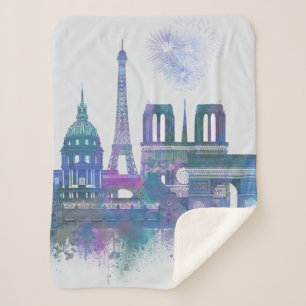 Paris Skyline - Waterverf Blue Sherpa Deken