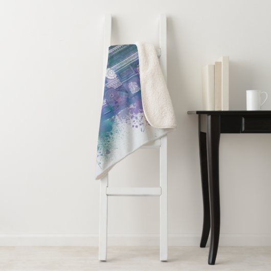 Paris Skyline - Waterverf Blue Sherpa Deken (In situ)