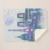 Paris Skyline - Waterverf Blue Sherpa Deken (Voorkant (horizontaal))