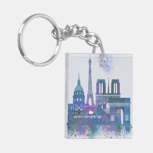 Paris Skyline - Waterverf Blue Sleutelhanger (Voorkant Links)