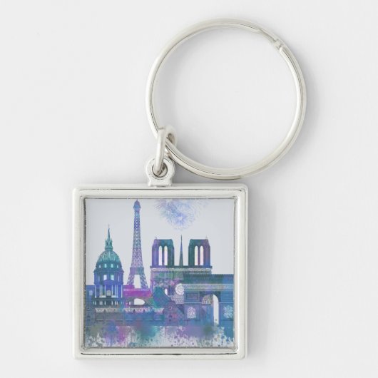 Paris Skyline - Waterverf Blue Sleutelhanger (Voorkant)