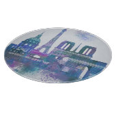 Paris Skyline - Waterverf Blue Snijplank (Hoek)