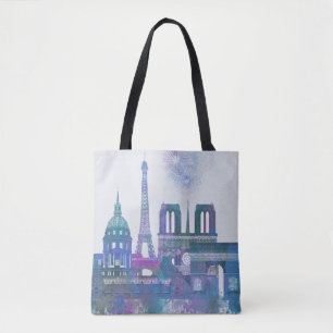 Paris Skyline - Waterverf Blue Tote Bag