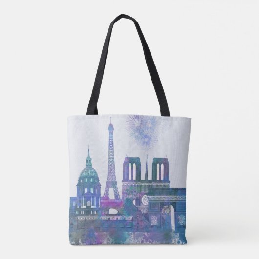 Paris Skyline - Waterverf Blue Tote Bag (Achterkant)