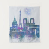 Paris Skyline - Waterverf Blue Wandkleed (Voorkant)