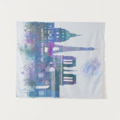 Paris Skyline - Waterverf Blue Wandkleed (Voorkant (horizontaal))