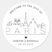 Paris Skyline | Welkomstbericht voor bruiloft Ronde Sticker (Voorkant)
