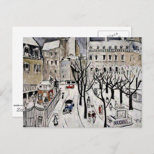 Paris Snow Scene, fijn kunstschilderij Briefkaart (Voorkant / Achterkant)