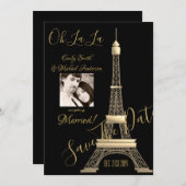 PARIS sparen de Datum - voeg FOTO toe - ZWARTE GOL Save The Date (Voorkant / Achterkant)
