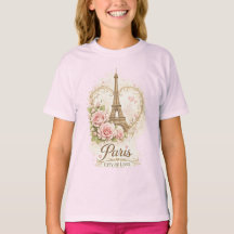 Paris Stad van Liefde Eiffeltoren Bloemen T-Shirt