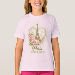 Paris Stad van Liefde Eiffeltoren Bloemen T-Shirt