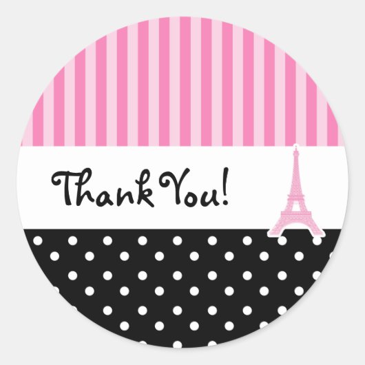 Paris Stippen & Roze Gestreepte Feeststicker Ronde Sticker (Voorkant)
