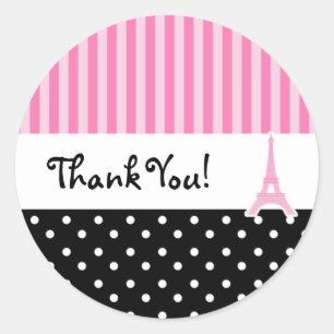 Paris Stippen & Roze Gestreepte Feeststicker Ronde Sticker